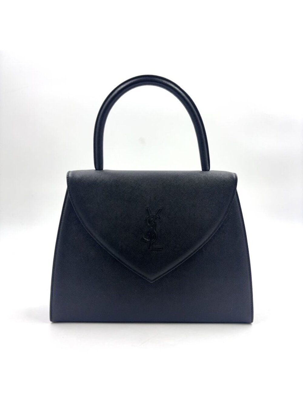 Saint Laurent Logo Embossed Leather Black Handbag Gold